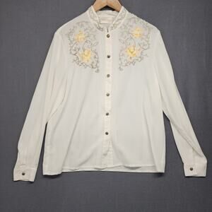 Christie & Jill Shirt Womens 14 Embroidered Floral Button Up Rose Blouse Top